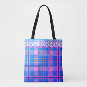 Karo und Spitze violetter und rosa Tragetasche Tasche