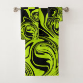 Karo und Wirbel - Kalkgrün und Schwarz Badhandtuch Set (Insitu)