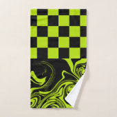 Karo und Wirbel - Kalkgrün und Schwarz Badhandtuch Set (Handtuch)