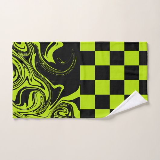 Karo und Wirbel - Kalkgrün und Schwarz Badhandtuch Set (Handtuch)