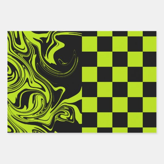 Karo und Wirbel - Kalkgrün und Schwarz Geschenkpapier Set (Vorderseite 2)