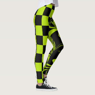 Karo und Wirbel - Kalkgrün und Schwarz Leggings