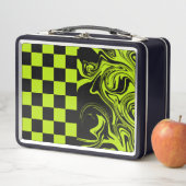 Karo und Wirbel - Kalkgrün und Schwarz Metall Brotdose (Beispiel)