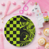Karo und Wirbel - Kalkgrün und Schwarz Pappteller (Party)