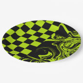 Karo und Wirbel - Kalkgrün und Schwarz Pappteller (Schrägansicht)