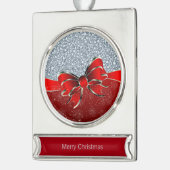 Karo-verschrottet Look Red Christmas Glitzern Bow Banner-Ornament Silber (Links)