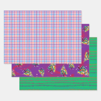 Karo, Weihnachtsbäume, & Grüner Strich, 3er-Set Ma Geschenkpapier Set