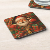 Karo-Weihnachtsmann-Weihnachtsdesign  Getränkeuntersetzer (Linke Seite)