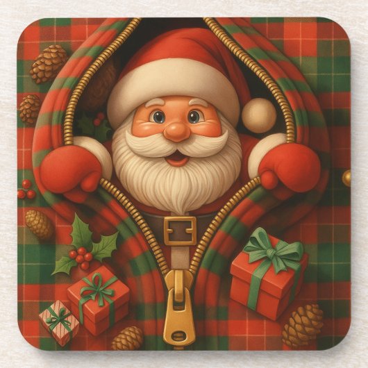 Karo-Weihnachtsmann-Weihnachtsdesign  Getränkeuntersetzer (Vorderseite)