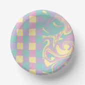 Karo & Wirbel Pastellfarben, gelb, Lila und grün Pappteller (Vorderseite)