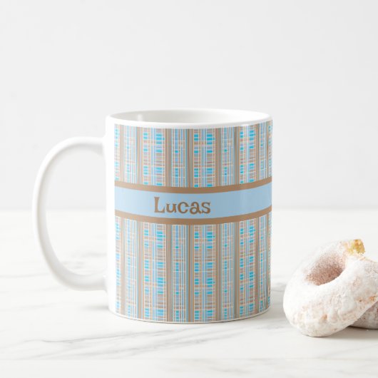 Karomuster blau braun grau kaffeetasse (Mit Donut)