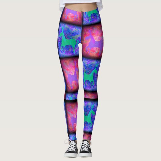 Karos in Blau und Rosa Einhorn Episches Kunstmuste Leggings (Vorderseite)