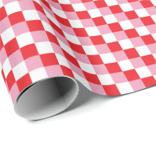 Karos in Rot, Weiß und Rosa, die in den Tri-Colour Geschenkpapier