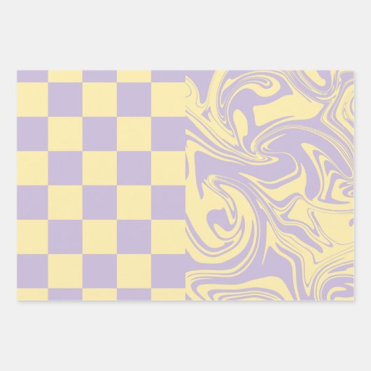 Karos und Wirbel - Gelb und Lila Geschenkpapier Set (Vorderseite 2)