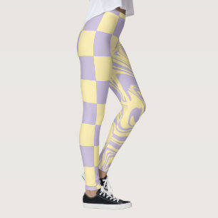 Karos und Wirbel - Gelb und Lila Leggings
