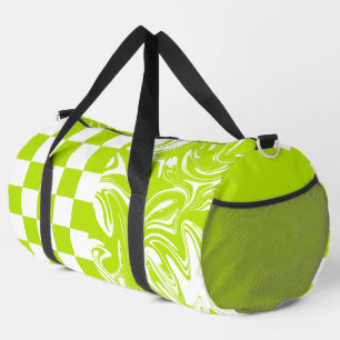 Karos und Wirbel in Kalkgrün und Weiß Duffle Bag