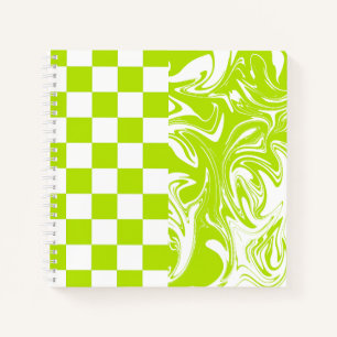 Karos und Wirbel in Kalkgrün und Weiß Notizblock