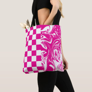 Karos und Wirbel in Magenta und White Tasche