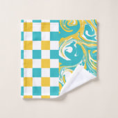 Karos und Wirbel in Türkis, Gelb und Weiß Badhandtuch Set (Waschlappen)