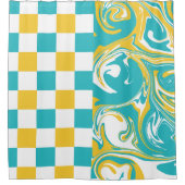 Karos und Wirbel in Türkis, Gelb und Weiß Duschvorhang (Vorderseite)