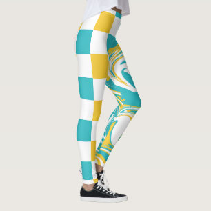 Karos und Wirbel in Türkis, Gelb und Weiß Leggings