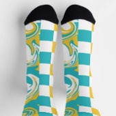 Karos und Wirbel in Türkis, Gelb und Weiß Socken (Oben)