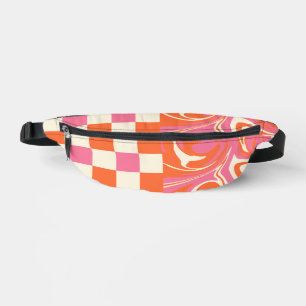 Karos und Wirbel - Rosa, Orange und Creme Bauchtasche