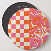 Karos und Wirbel - Rosa, Orange und Creme Button (Vorne & Hinten)