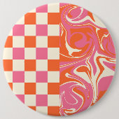 Karos und Wirbel - Rosa, Orange und Creme Button (Vorderseite)