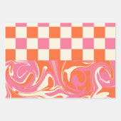 Karos und Wirbel - Rosa, Orange und Creme Geschenkpapier Set (Vorderseite)
