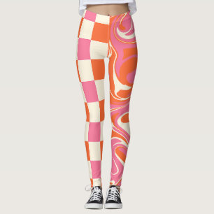 Karos und Wirbel - Rosa, Orange und Creme Leggings