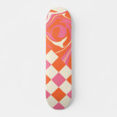 Karos und Wirbel - Rosa, Orange und Creme Skateboard (Vorne)