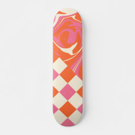 Karos und Wirbel - Rosa, Orange und Creme Skateboard