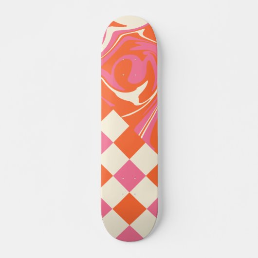 Karos und Wirbel - Rosa, Orange und Creme Skateboard (Vorne)