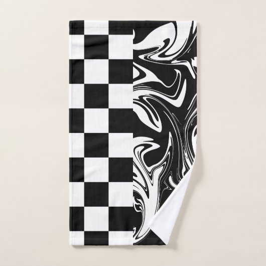 Karos und Wirbel - Schwarz und Weiß Badhandtuch Set (Handtuch)