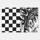 Karos und Wirbel - Schwarz und Weiß Geschenkpapier Set (Vorderseite 3)