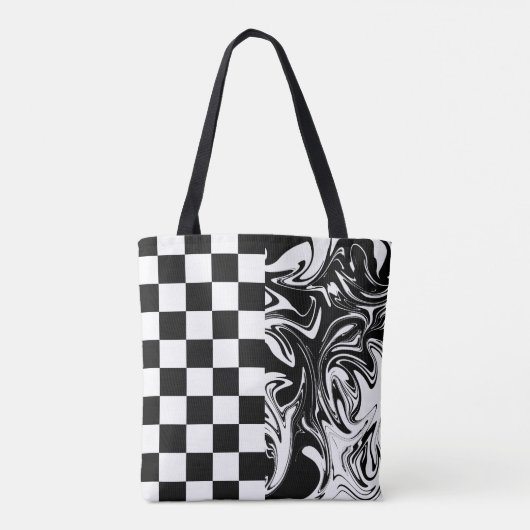 Karos und Wirbel - Schwarz und Weiß Tasche (Rückseite)
