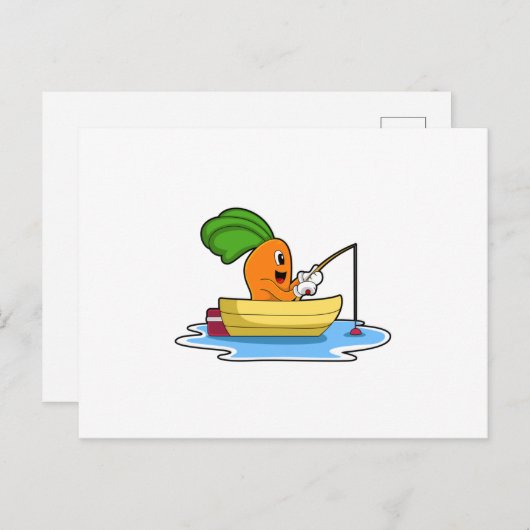 Karotte im Boot beim Angeln mit Angelstange Postkarte (Vorne/Hinten)