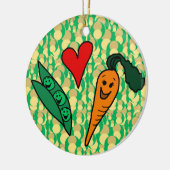 Karotten aus Erbsen, Niedlich grün und orange Lieb Keramik Ornament (Links)