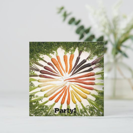 Karotten Gemüse farbenfrohe Regenbogen Muster Gart Einladung (Stehend Vorderseite)