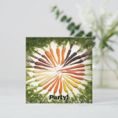 Karotten Gemüse farbenfrohe Regenbogen Muster Gart Einladung (Stehend Vorderseite)