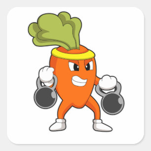 Karotten in Fitness mit Dumbells Quadratischer Aufkleber
