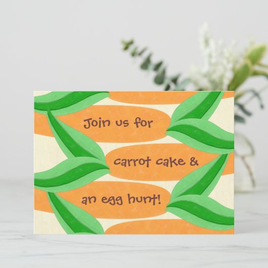 Karottenkuchen und eine Eizelljagd - Einladung zu (Stehend Vorderseite)