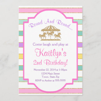 Karousel Geburtstag Einladung Girl Pink Glitzer