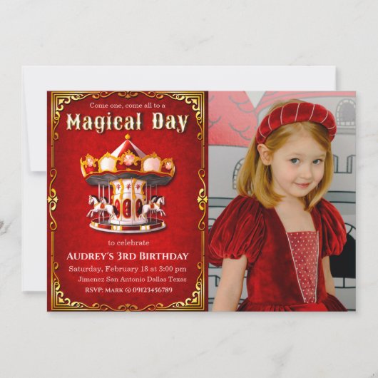 Karousel Geburtstag mit Foto Einladung (Vorderseite)