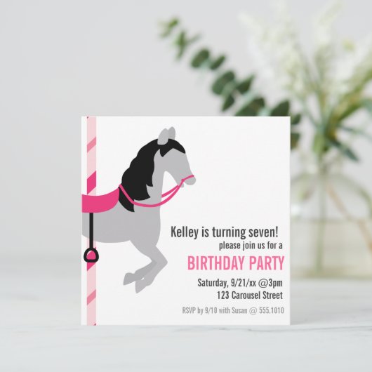 Karousel Geburtstagsparty Einladung (Stehend Vorderseite)