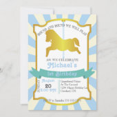 Karousel Geburtstagsparty Einladung (blau) (Vorderseite)