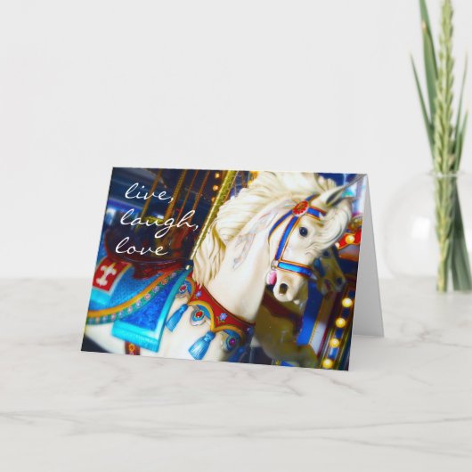 Karousel Pferde Fotografie Live Laugh Liebe Script Karte (Vorderseite)