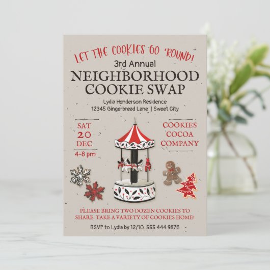 Karousel Weihnachtskochtausch Einladung (Stehend Vorderseite)