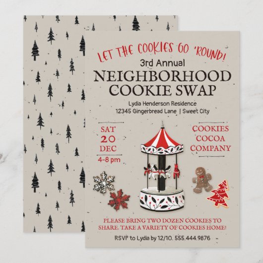 Karousel Weihnachtskochtausch Einladung (Vorne/Hinten)